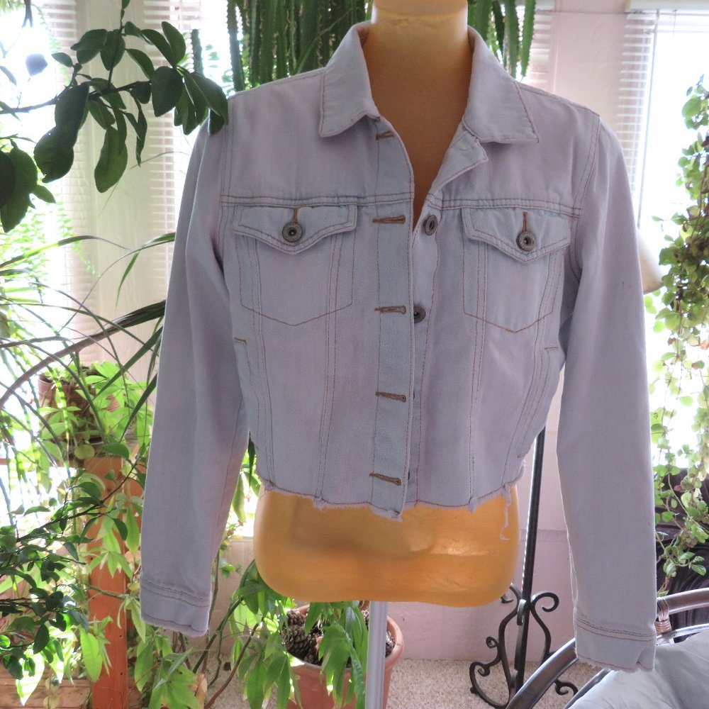 Highway Acid Wash Cropped Raw Hem Denim Jacket
